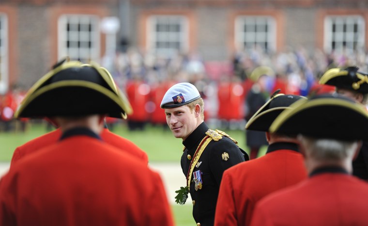 Image: Britain's Prince Harry inspects Chelsea Pensioners at the Margaret Thatcher Infirmary at the Royal Hospital Chelsea in London